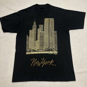 VTG 1989 Sentimo Single Stitch TShirt New York City NYC Bridge Skyline L